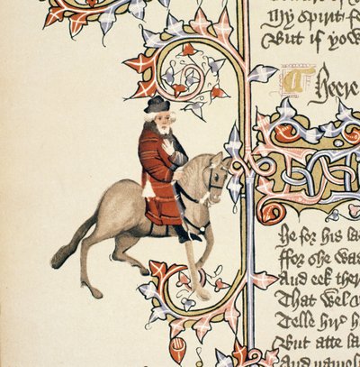 The Franklin, detalje fra The Canterbury Tales, af Geoffrey Chaucer (ca. 1342-1400) Ellesmere Manuscript, faksimileudgave, 1911 (for originale detaljer se 128922) af English School
